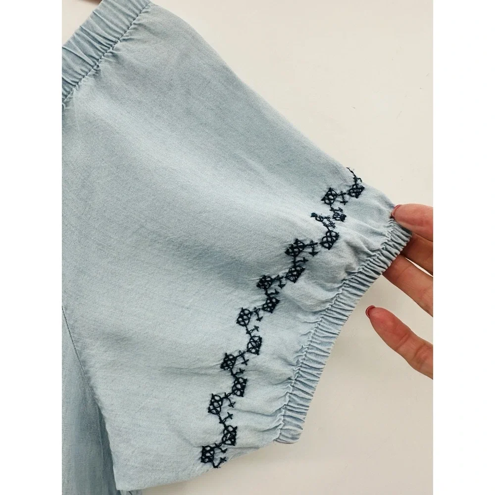 Old Navy Embroidered Peasant Dress Women Blue Tie Sleeve Boho Cottagecore NN24 - Picture 8 of 14